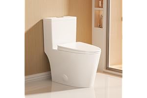 Casta Diva Elongated One Piece Toilet with 17" ADA Comfort Height Seat Modern Compact Toilet for Bathroom, Dual Flush 0.9/1.28GPF and MAP 1000g, 12'' Rough-in, Standard White Bowl