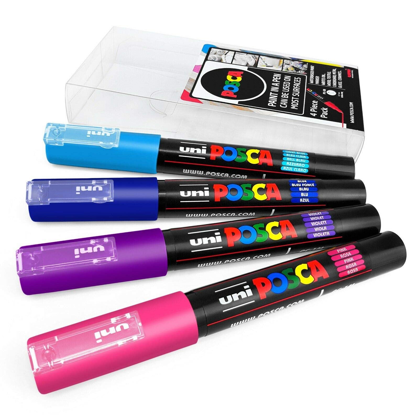 Posca Water Based Permanent Marker Paint Pen - Multi Surface Use - PC-1M, 0.7-1.0mm - Set of 4 in Gift Wallet - Night Sky Tones