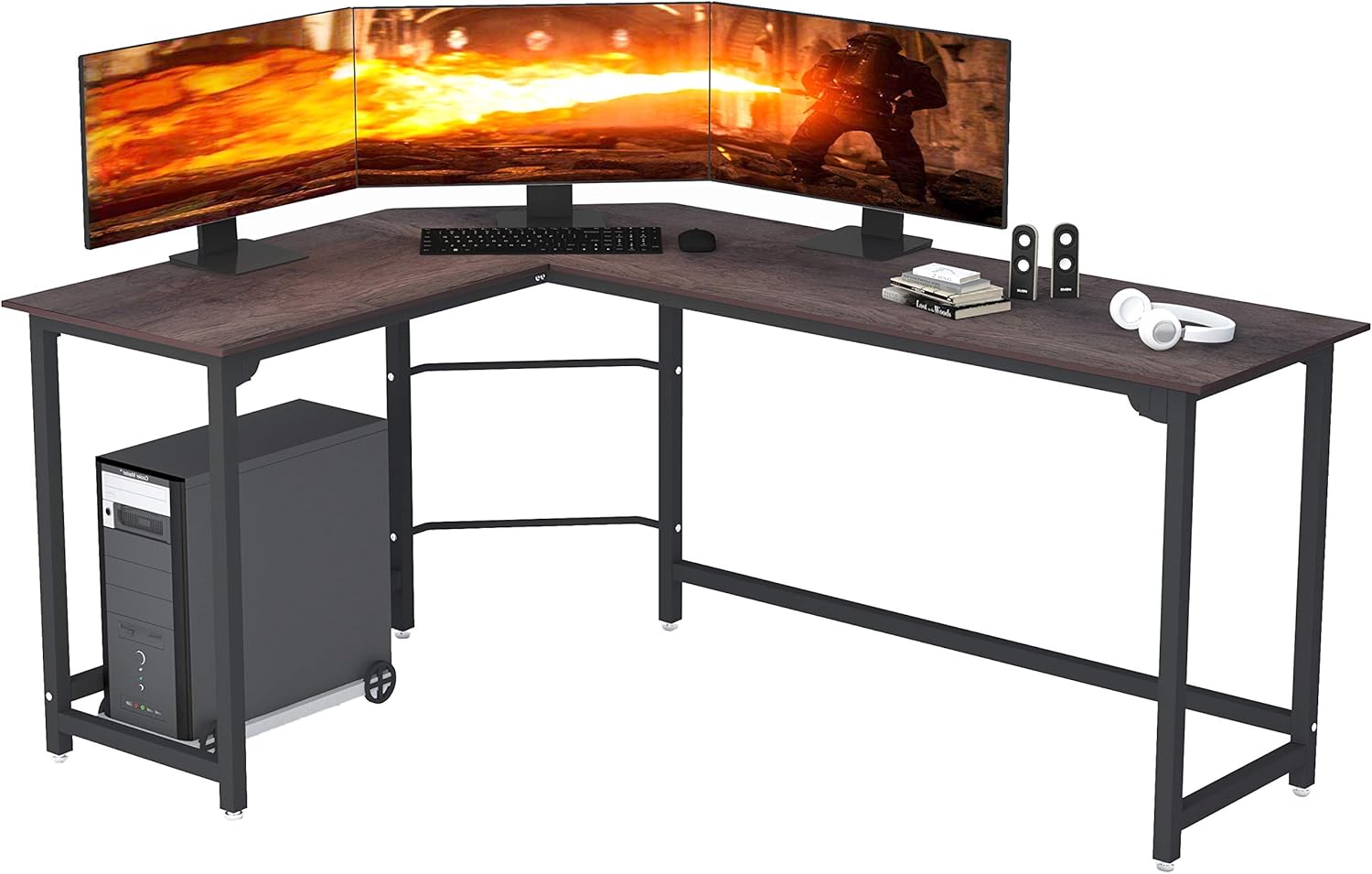 Amazon Com Szxkt L Shaped Desk Home Office Corner Desk Computer Table Sturdy Gaming Desk Writing Desk Workstation Walnut Kitchen Dining