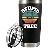 Panvola Stupid Tree Funny Disc Golf Player Gifts For Dad Mom Grandpa Grandma From Son Daughter Husband Wife Vacuum Insulated Tumbler Retro Stainless Steel With Removable Lid Drinkware (20 oz)