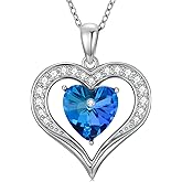Pextrid Crystal Heart Necklace for Women, 925 Sterling Silver Heart Pendant Necklace, Crystal Jewelry Gift for Mother Wife Lover, Valentine's Day Birthday Anniversary, With 18+2inches Chain