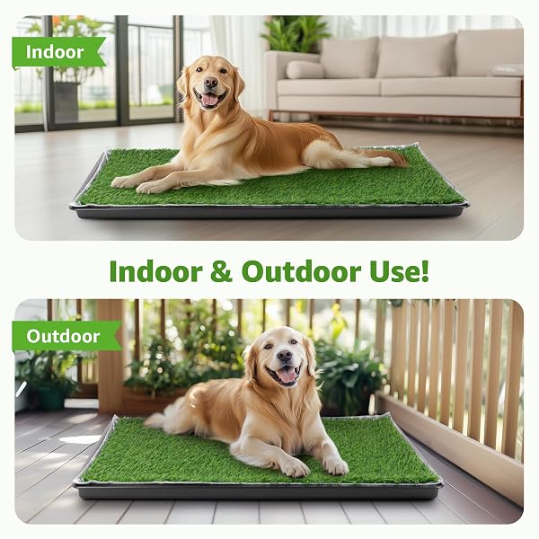 LOOBANI 41X27IN LARGE DOG LITTER BOX WITH 2 ARTIFICIAL GRASS PATCH + 2 WASHABLE PEE PADS, QUICKLY ABSORBENCY PORTABLE PATIO POTTY FOR BALCONY APARTMENT USE