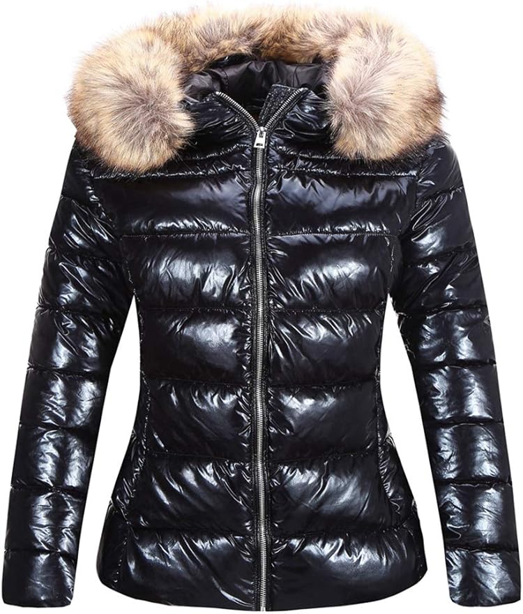 Bellivera Women's Lightweight Puffer Jacket Warm Coat Hooded with Fur Collar Clothing