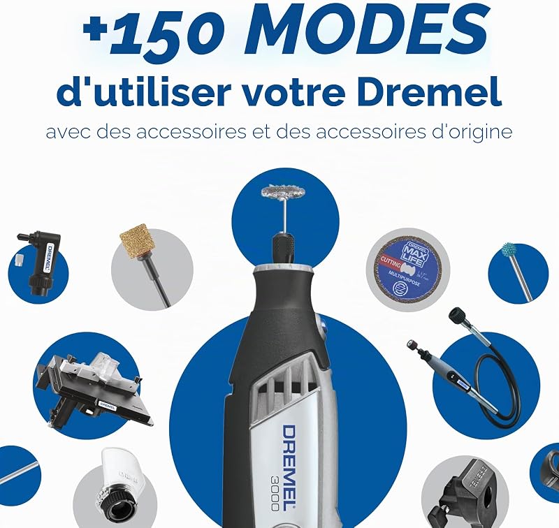 3000 Outil Rotatif Multifonction 130W avec 1 Adaptation 25 Accessoires, Vitesse Variable 10000-33000 tr/min pour Découper, Poncer, Percer, Nettoyer, Sculpter, Polir, Graver, Meuler