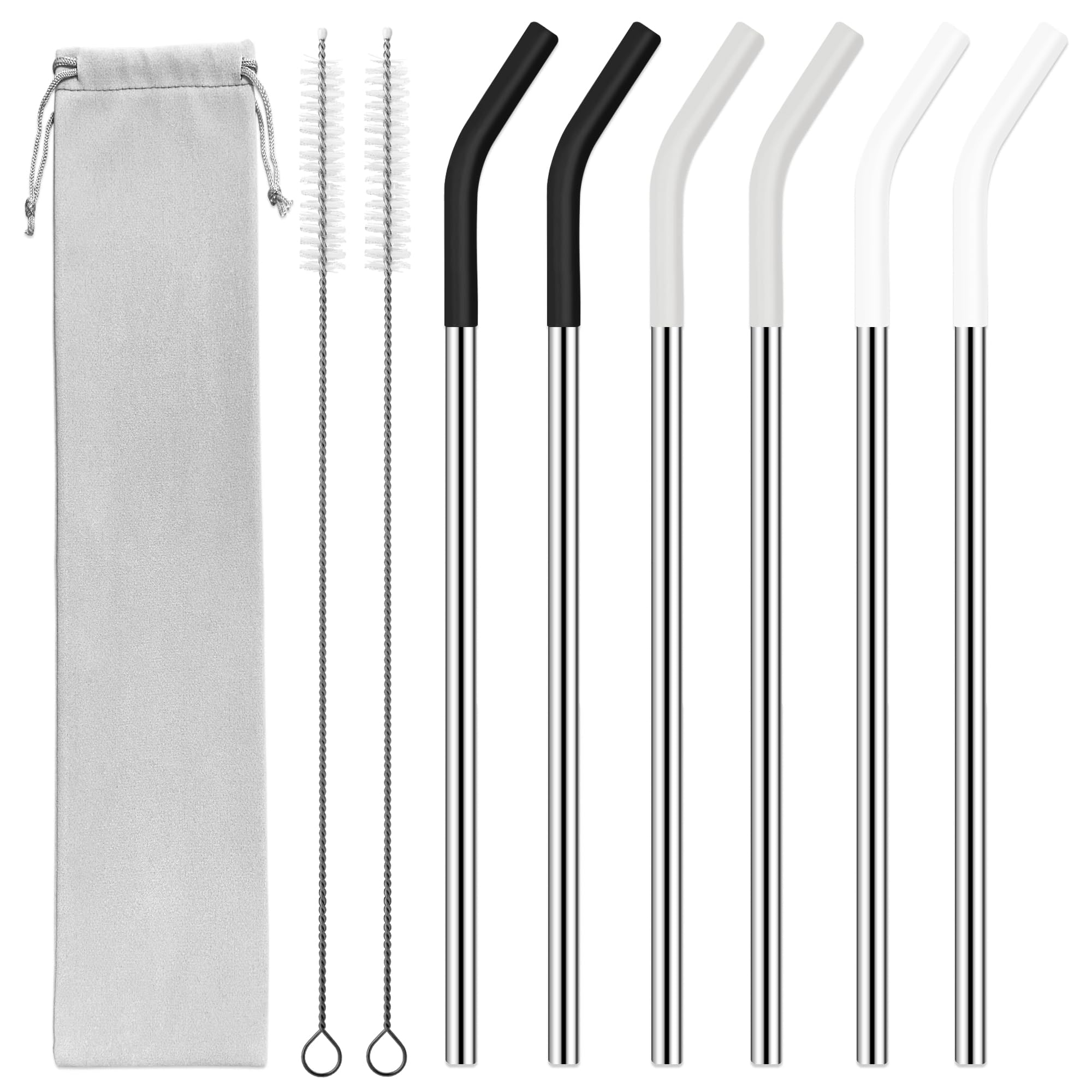 View 1 of 30 oz Stainless Metal Straws for 30 oz Stanley Tumbler, 6Pcs Reusable Straight Long Steel Straws with 12 Silicone Tips and 2 Straw Cleaning Brushes (3Color1, 30oz)