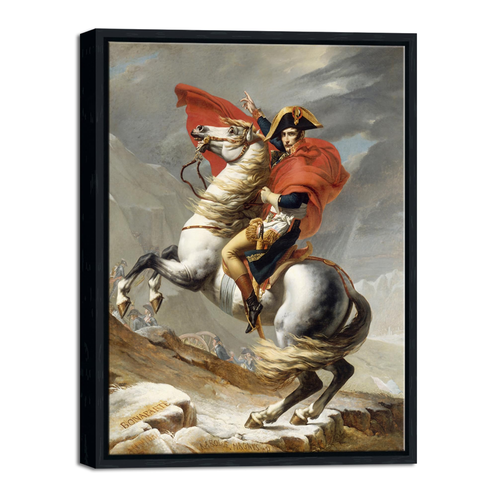 Wieco Art Framed Napoleon Crossing The Alps of Jacques-Louis David Oil Paintings Reproduction Abstract Wall Decor Classic Artwork for Home & Office Decoration