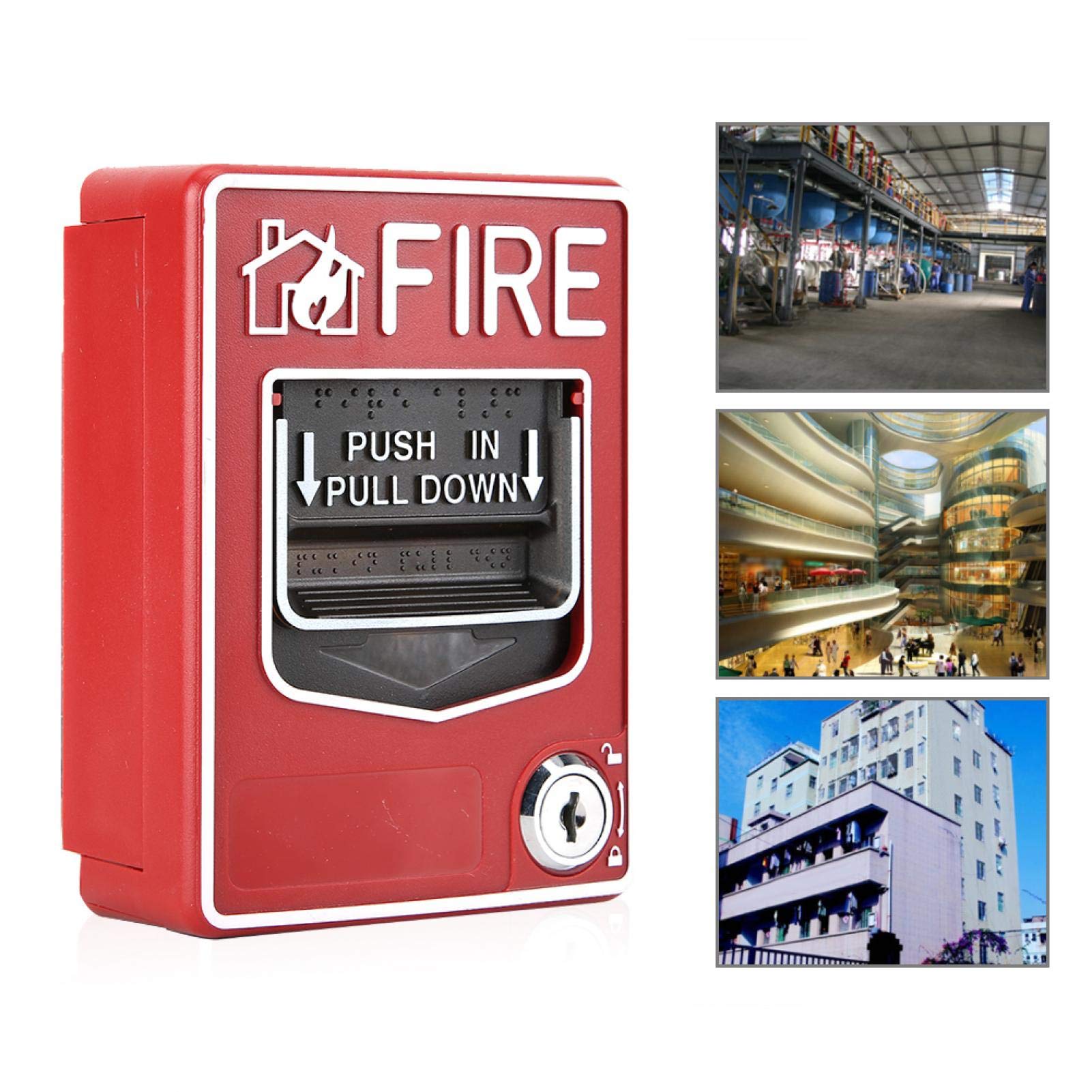 Archuu Fire Lite Alarms, Dual Action Manual Pull Station Fire Alarm Horn Siren Alarm Button with Key for Home Office Hotel Restaurant, default