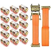 SALUINOKI 16 Pack E Track 2 Ratchet Strap Etrack Van Strap Box Truck Straps Accessories Heavy Duty 15ft E Track Accessories 4400lbs Breaking Load, 2200 Working Load Orange