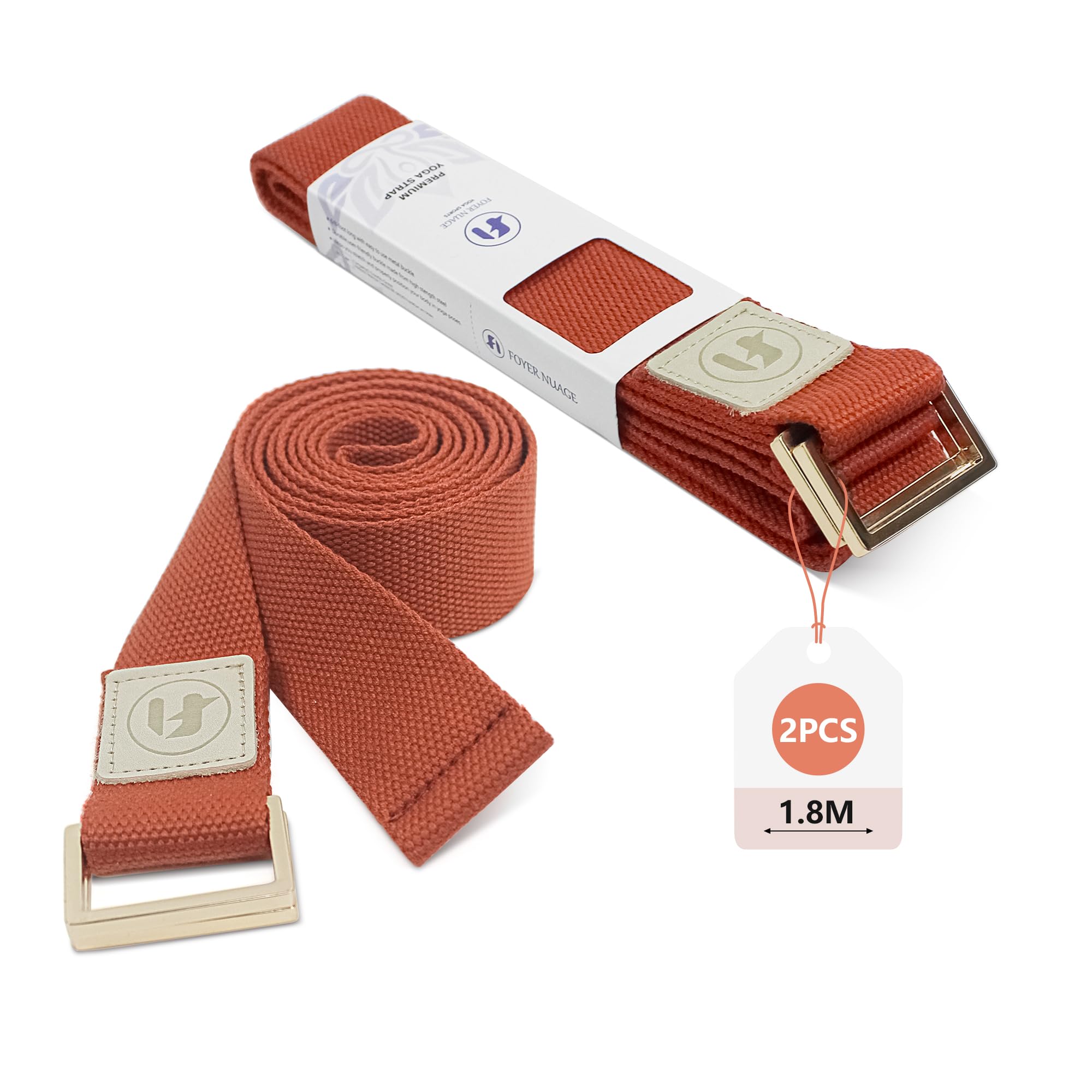 2PCS Yoga Straps 1.8M, Durable Cotton Yoga Straps for Stretching, Adjustable Yoga Belt Strap for Yoga, Dance, Gym Workouts(Orange)