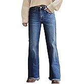 Flamingals Straight Leg Jeans for Women Mid Waist Raw Hem Vintage Wash Stretchy Wide Leg Casual Baggy Denim Jeans