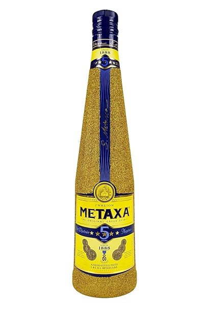Metaxa 5* Sterne Weinbrand Brandy 70cl (38% Vol) Bling Bling Glitzerflasche in gold -[Enthält Sulfite]