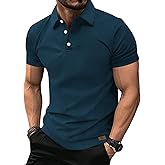 V VALANCH Mens Texture Polo Shirts Short Sleeve Lightweight Cool Dry Business Casual Golf Polo Collared Shirt
