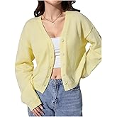 OYOANGLE Women's Knit Button Front Cardigan Drop Shoulder Long Sleeve Loose Cardigan Sweater Fall Fashion Outerwear