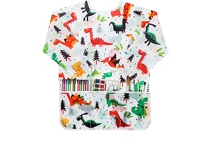 BAHABY Kids Art Smocks Painting Smock with Long Sleeve and 3 Pockets for Age 3-8