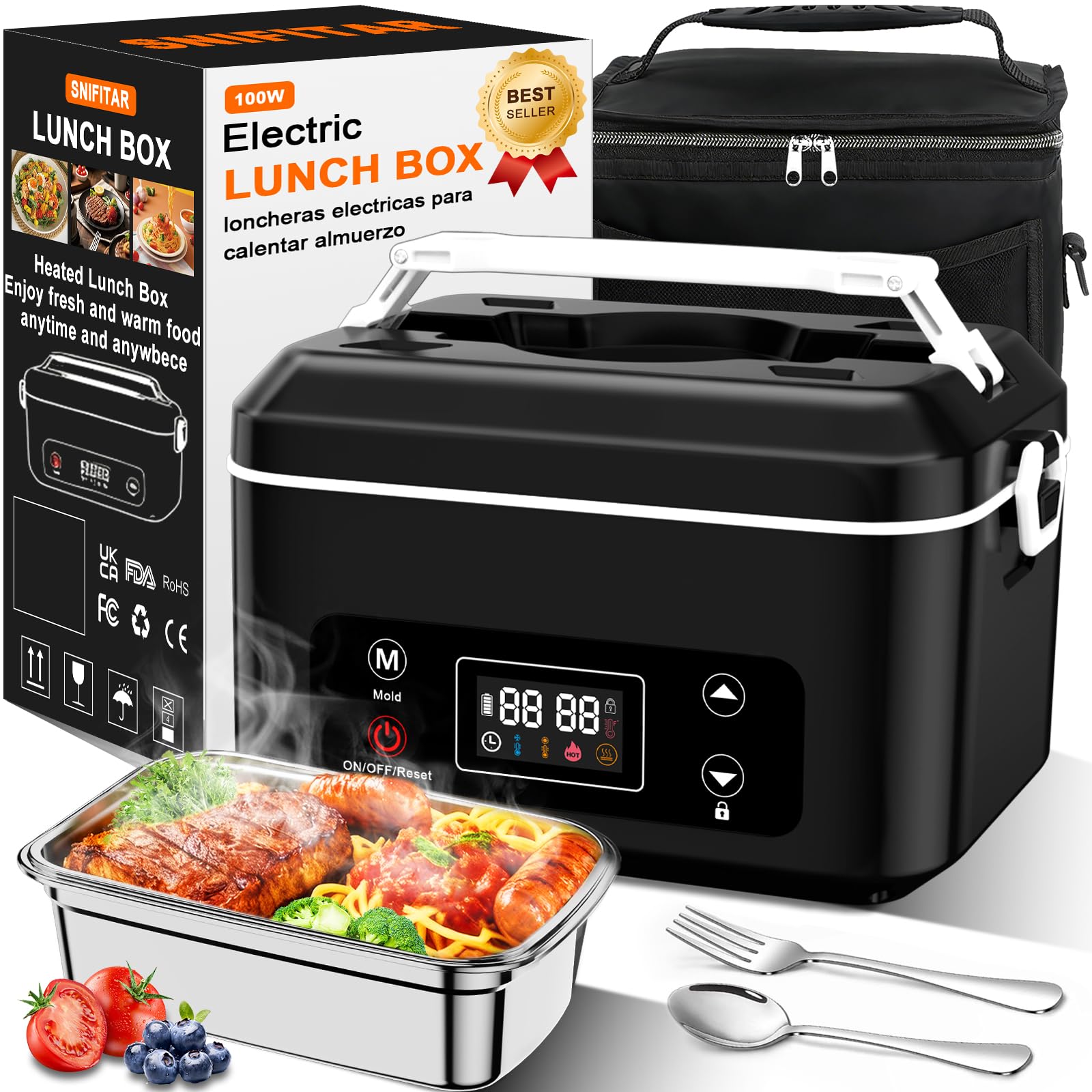 Photo 1 of Heated Lunch Box,Electric Lunch Box,Pro 24000mah,Lunch Box Battery Powered, 5.5 Cups Portable Food Heater-3D-5 Side Heating-Intelligent Temperature Control,Suitable For Trucks,Offices(Black/White)