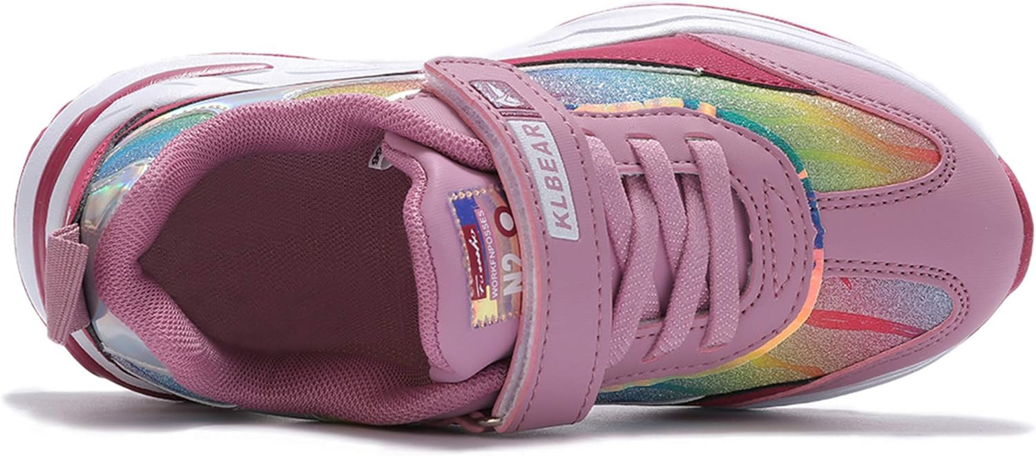  | kulebear Kids Sneakers Breathable Running Tennis Shoes Walking Sport Casual Twinkle Glitter Shoes for Girls | Sneakers