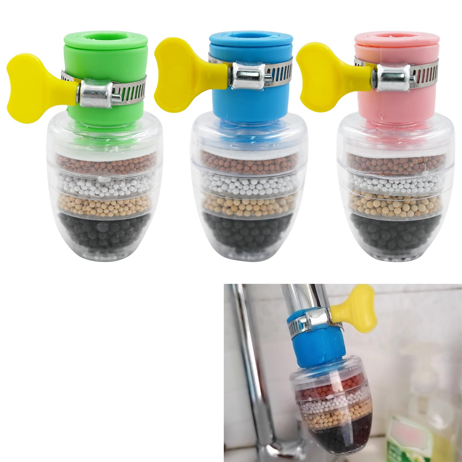 Photo 1 of 3 Pcs Faucet Water Filter,6 Layer Cartridge Activated Carbon Filters Water Filter Faucet Replacements for Sink Applicable 1/2inch - 3/4inch Faucet