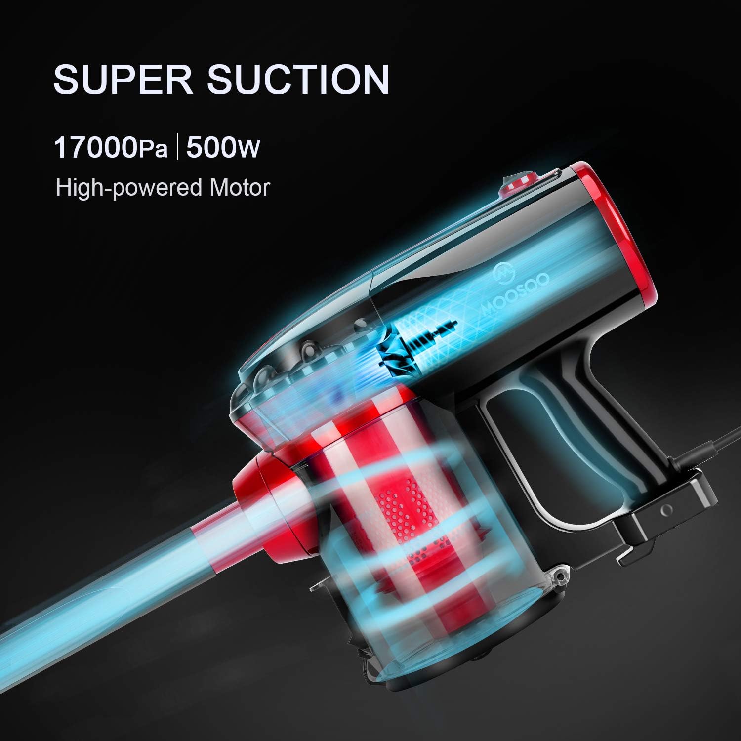 MOOSOO Vacuum Cleaner D600 17KPa Suction Stick Vacuum 2 in 1 Handheld
