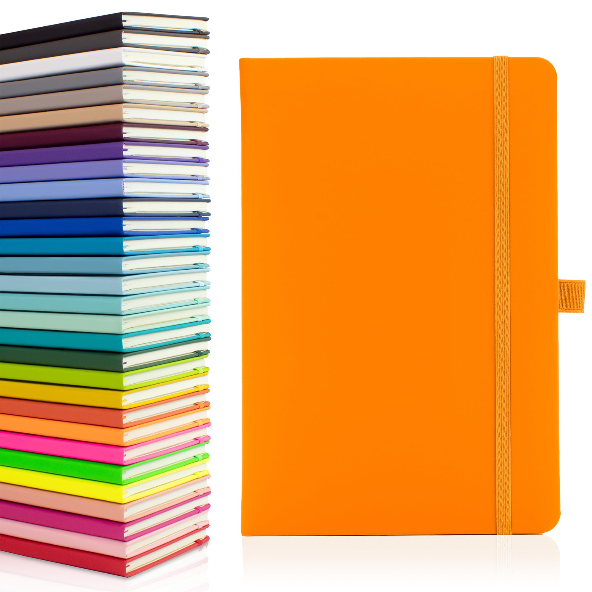 Notes London Eco A5 Notebook with Lined Pages, Pen Loop, Ribbon, Date Marks and Paper Pocket, Medium Hardback Journal, Note, fluorescent, sustainably sourced paper (Neon Orange)