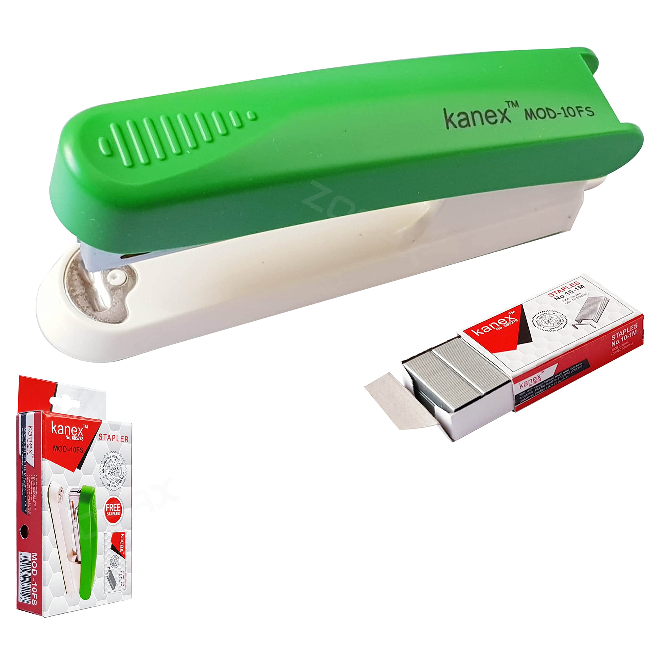 ZMOD10FS Desktop Stapler with Staple Remover, Green Body + 1000 Staples, 20 Sheets Stapling, Reload Indicator, No - 10 Staples, iZOFAX Black Ball Pen