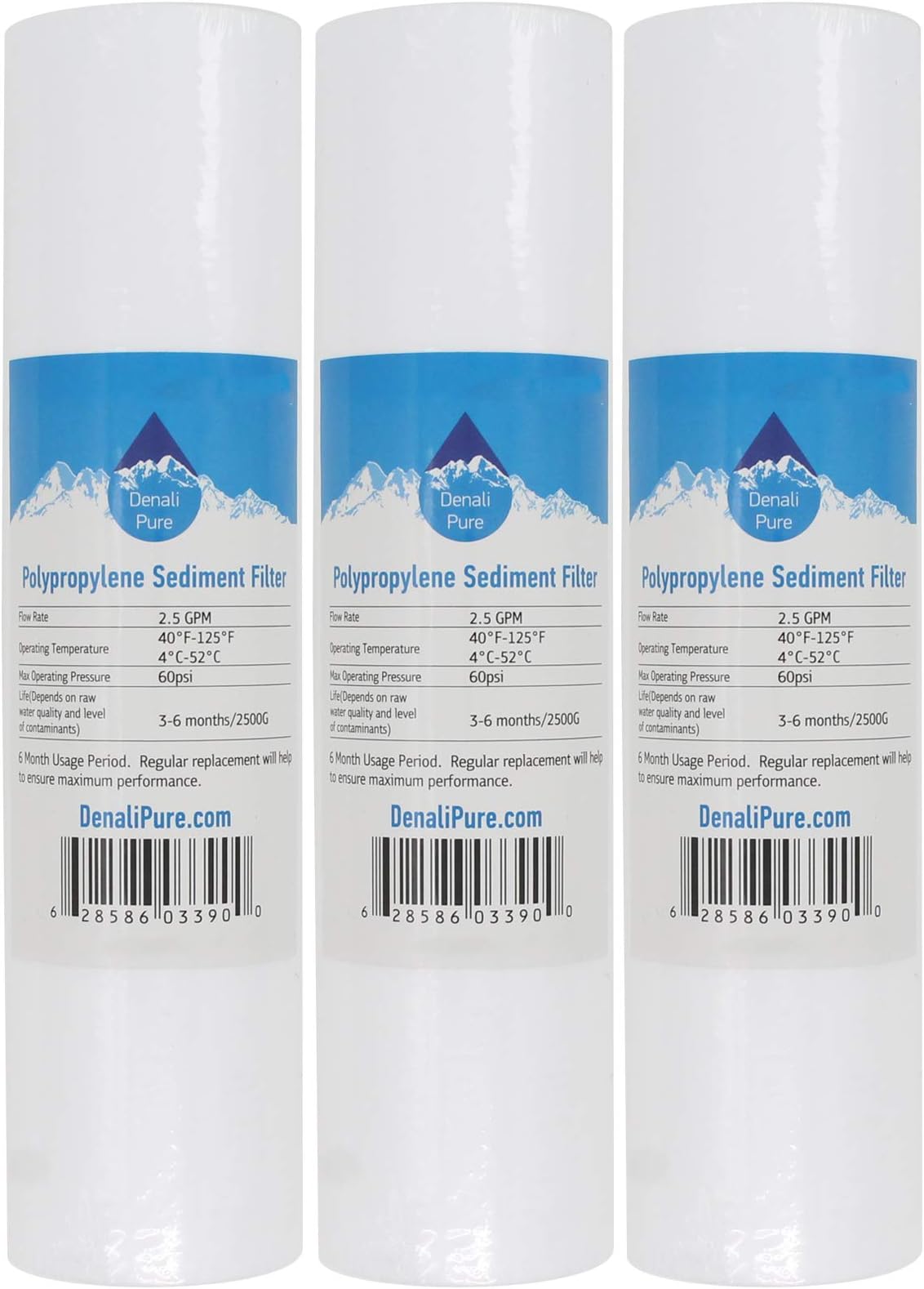 3-Pack Replacement for PurePro EC105 Polypropylene Sediment Filter - Universal 10-inch 5-Micron Cartridge Compatible with PurePro Economy RO System - Denali Pure Brand