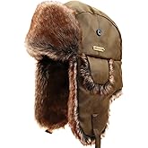 NORTH CLIFF Unisex Winter Leather Trapper Hat with PU Coating for Hunting Skiing Trooper Winter Outdoor Activities