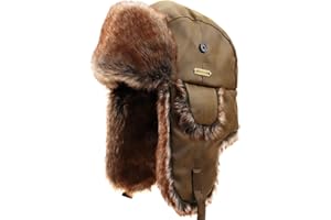 NORTH CLIFF Unisex Winter Leather Trapper Hat with PU Coating for Hunting Skiing Trooper Winter Outdoor Activities