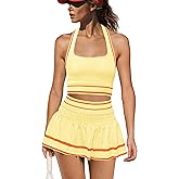 Yanekop Womens Tennis Skirt Set 2 Piece Workout Sets Golf Outfits Athletic Sets Cropped Tank Top and Skort with Shorts