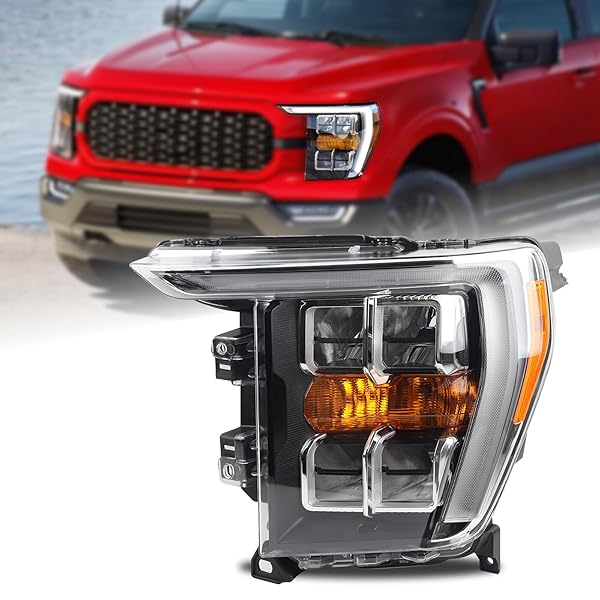 DUOLCTARMS W/O ADAPTIVE CHROME W/QUAD LED REFLECTOR HEADLIGHT HEADLAMP ASSEMBLY COMPATIBLE FOR 2021-2023 FORD F150 F-150 XLT/LARIAT LEFT DRIVER SIDE NL3Z-13008-G FO2502415