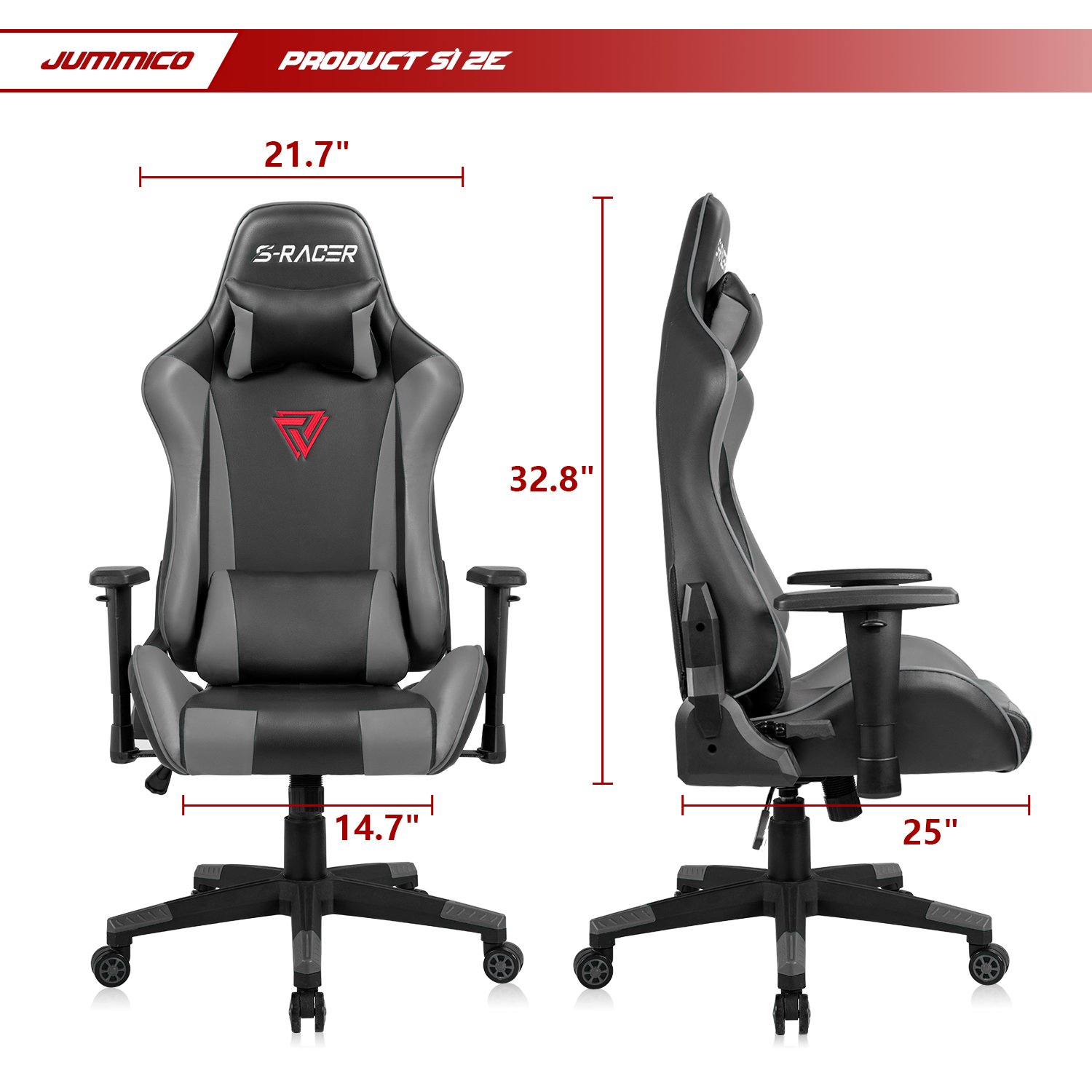 JUMMICO Gaming Chair Ergonomic High Back Racing Computer Chair Adjustable Leather