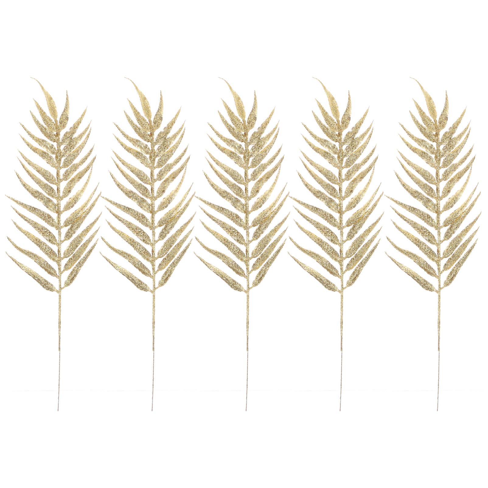 TOYANDONA 5Pcs Christmas Glitter Leaves Gold Leaves Stem 40cm Christmas Tree Picks Holiday Floral Ornaments Xmas Vase Filler Winter Xmas Table Centerpiece