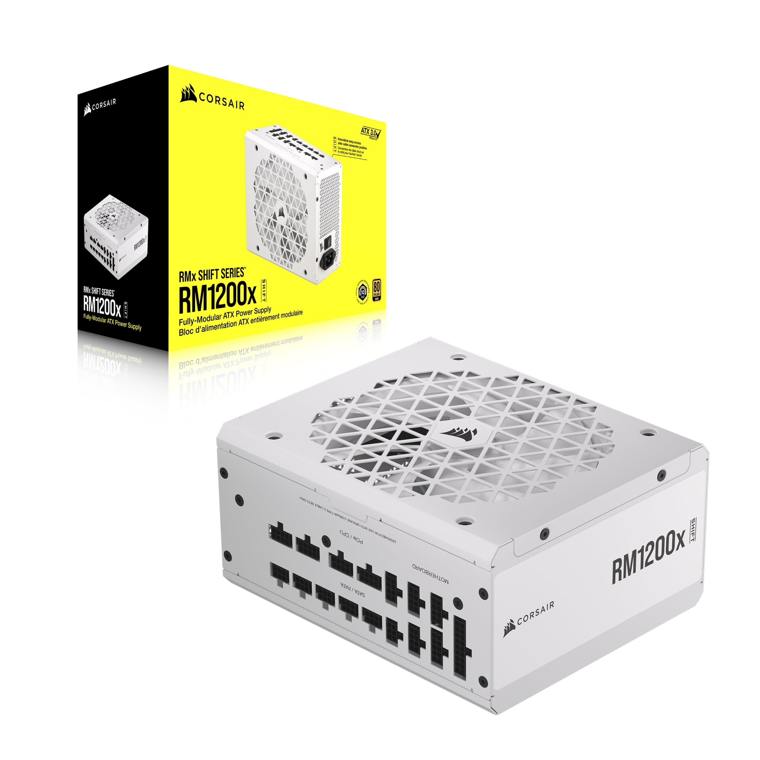 Corsair Rm1200X Shift Fully Modular Atx Power Supply - 80 Plus Gold - Atx 3.1 - Pcie 5.1 - Zero Rpm - Modular Side Interface - White - View 8