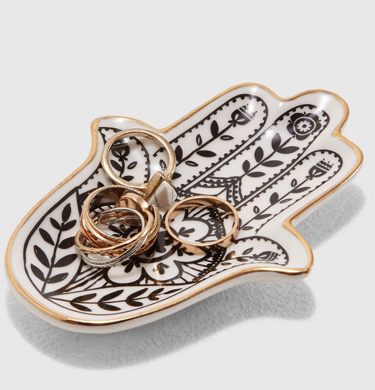 Jewelry Trinket Ring Dish Ceramic Hamsa Evil Eye Hand of Fatima Holder Key Ashtary Trinket Plate Bowl Small Boho Home Decorative Cute Decor Jewelry Tray Dish Gift Mom Brithday