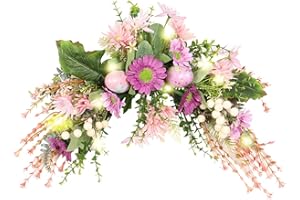 MOTUZP 19.7inch Floral Swag, Spring Daisy Flower Swag Swag for Valentines Day Wedding Farmhouse Wall Window Front Door Home Decor (with Light) Easter Pastel Eggs and Eucalyptus Leaves, East