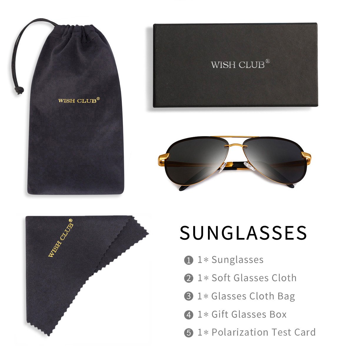 Aviator Sunglasses WISH CLUB polarized sunglasses Men\'s Retro Designer Shades UV400 Lens Outdoor Unisex Sun Glasses