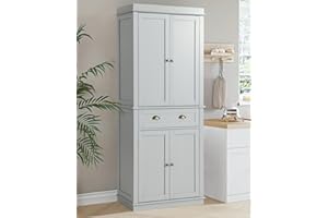 LOUVIXA 72" Kitchen Pantry Storage Cabinet, Freestanding Cupboard with 2 Cabinets, Drawer and Adjustable Shelves, Tall Storage Cabinet for Kitchen, Dinning Room, Living Room, Grey