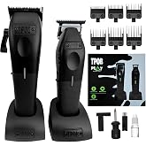TPOB Play Professional Hair Clippers and Trimmer Set for Men &mdash; 7500 RPM Barber Clipper + Precision Trimmer, Cordless Rechargeable 2-Piece Kit with Rubber Grips (Blackout 2 Set)