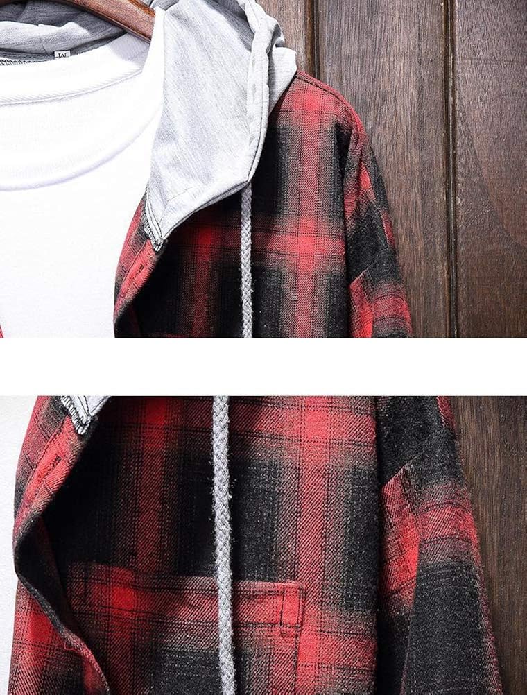 Lavnis Men's Plaid Hooded Shirts Casual Long Sleeve Lightweight Shirt Jackets at  Men’s Clothing store
