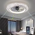 KINDLOV Modern Ceiling Fans with Lights, 19.7" Flush Mount Ceiling Fan with Dimmable Light and Remote,6-Speed Wind for Bedroom,Living Room,Low Profile Ceiling Fan with Light,White