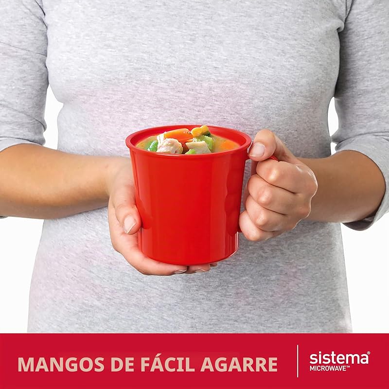 recipiente para sopa mediano para microondas | Recipiente para alimentos apto para microondas | 656 ml | Sin BPA | Rojo| 3 unidades