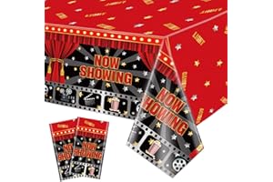 QUERICKY 2 Pack Movie Night Tablecloths, 51x87'' Plastic Disposable Rectangle Movie Themed Party Table Covers, Now Showing Tablecloth for Movie Night Theater Red Carpet Birthday Party Decorations Supplies