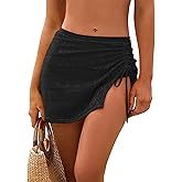 SHEKINI Women's Lace Crochet Swim Skirt Side Tie Bathing Suit Bottom with Built-in Panty