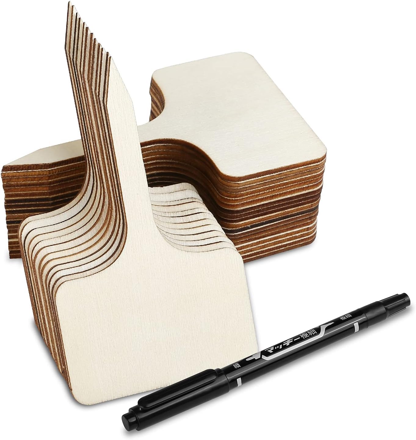GWHOLE 30pcs Plant Labels with Marker Pen Set Wooden T-Type Plant Tags Garden Label Stake Nursery Plant Markers for Outdoor Greenhouse Flower Seed Herb Garden Potted Plants