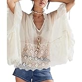 Sawden Women Sheer Poncho Top Chiffon Flowy See Through Beach Cover Up