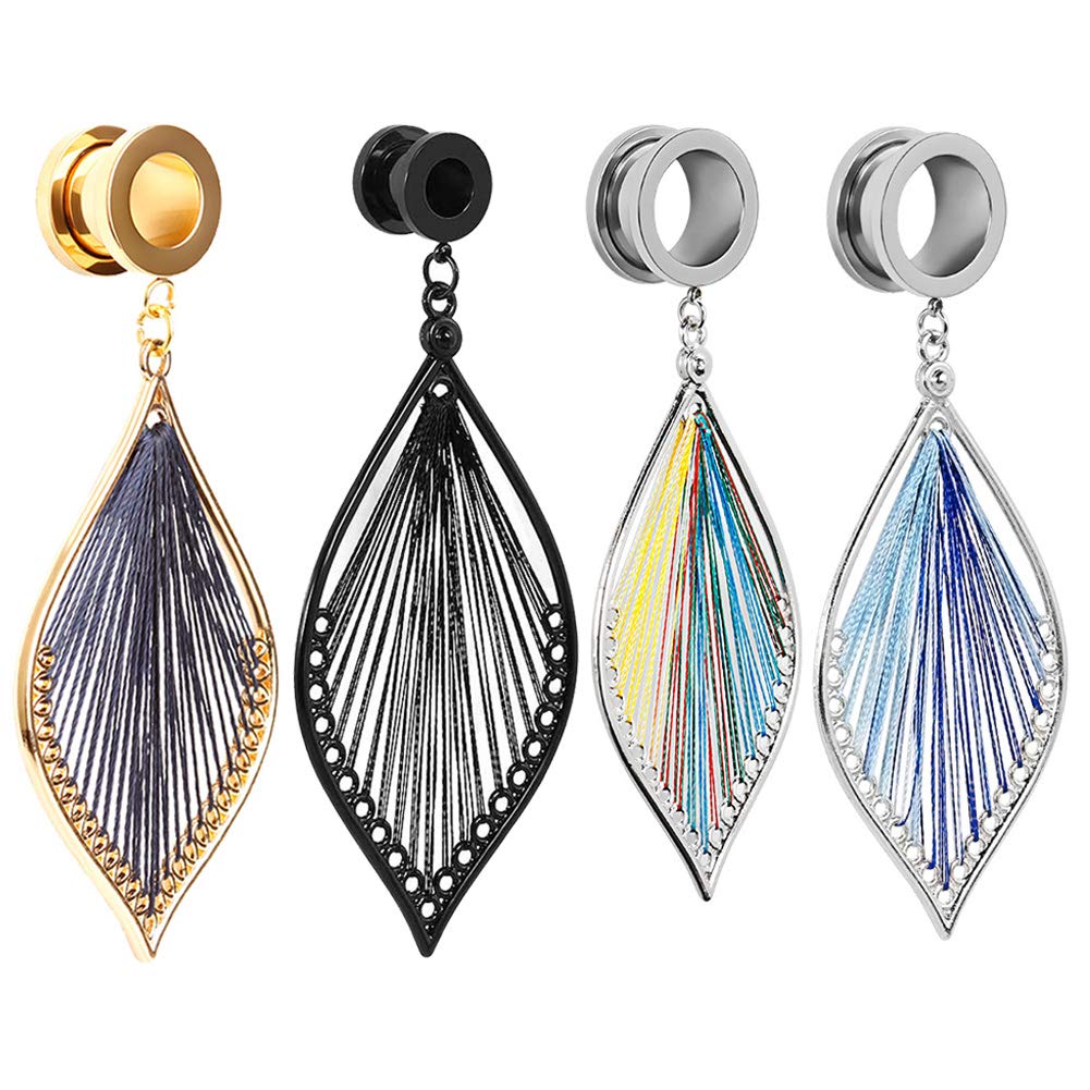 TBOSEN 2pcs Ear Dangle Gauges Handmade Leaf Shap Dangling Plugs and Tunnels for Ears Streched Size Gauge 6mm to 25mm