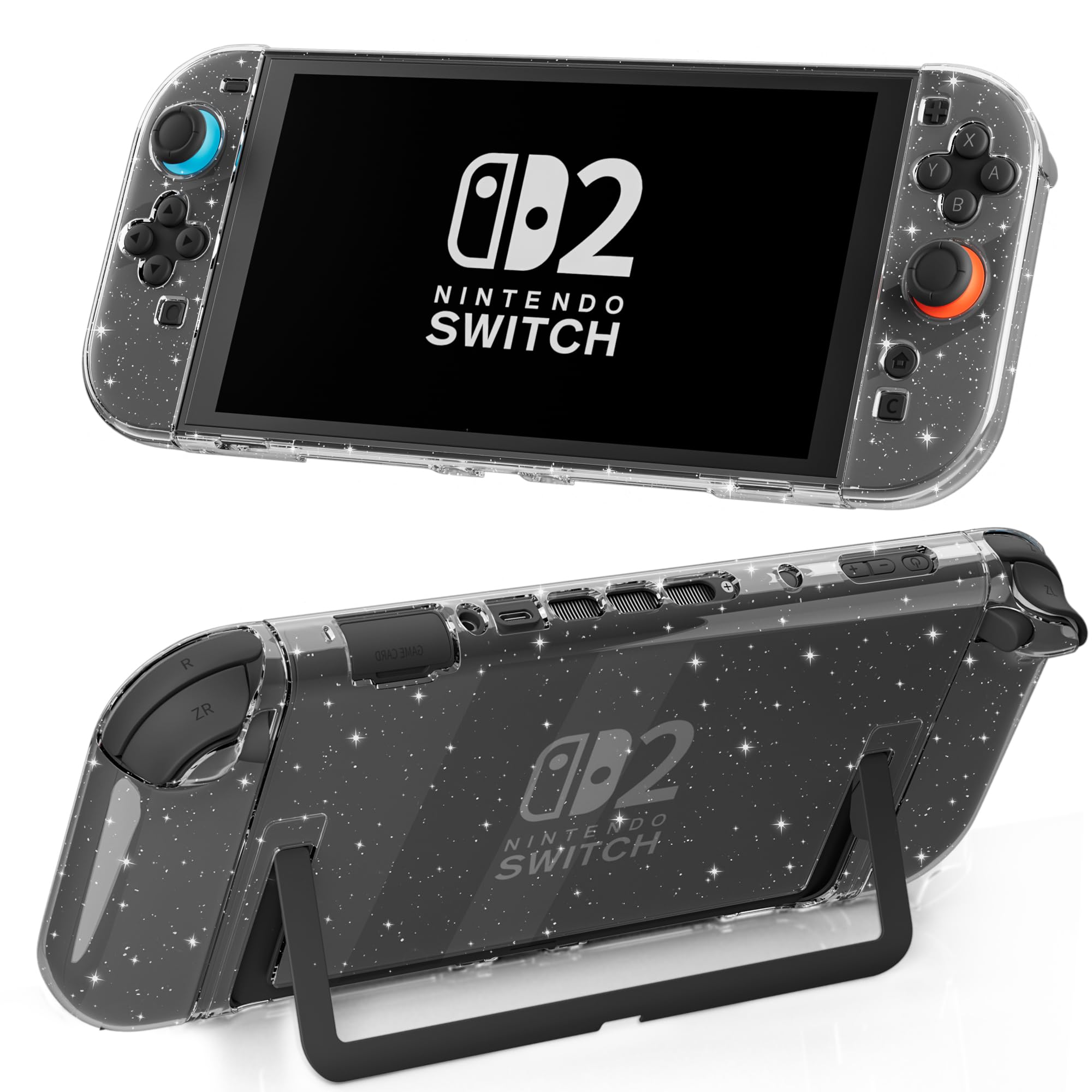 Photo 1 of [Easy Docking Version] GLDRAM Clear Glitter Case for Nintendo Switch 2 (2025), Dockable Hard Shell PC Protective Cover Skin for Switch 2 Console & Detachable Joycon Grip