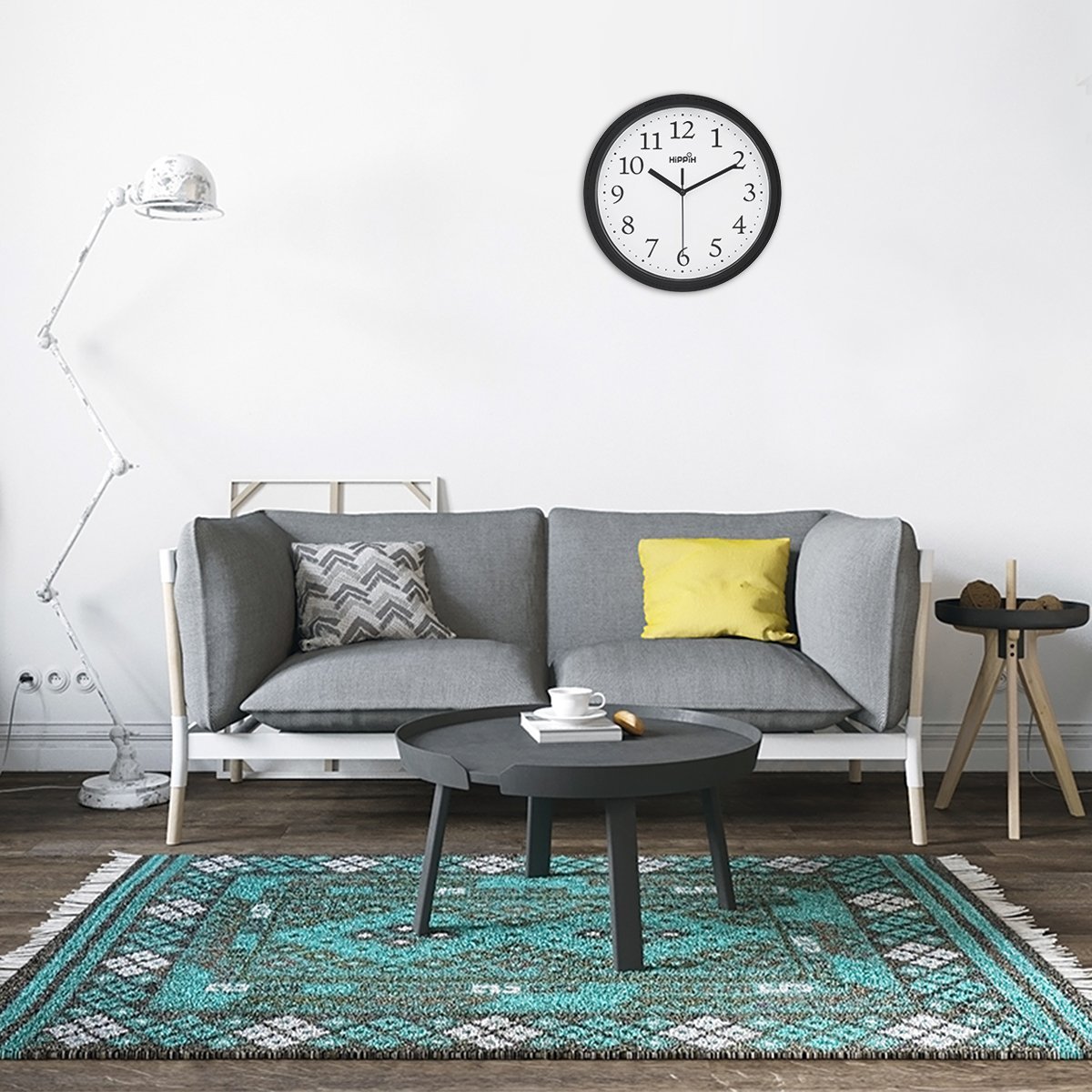 Hippih Black Wall Clock Silent Non Ticking Quality Quartz, 10 Inch Round Easy to Read For Home Office School Clock 2 pack