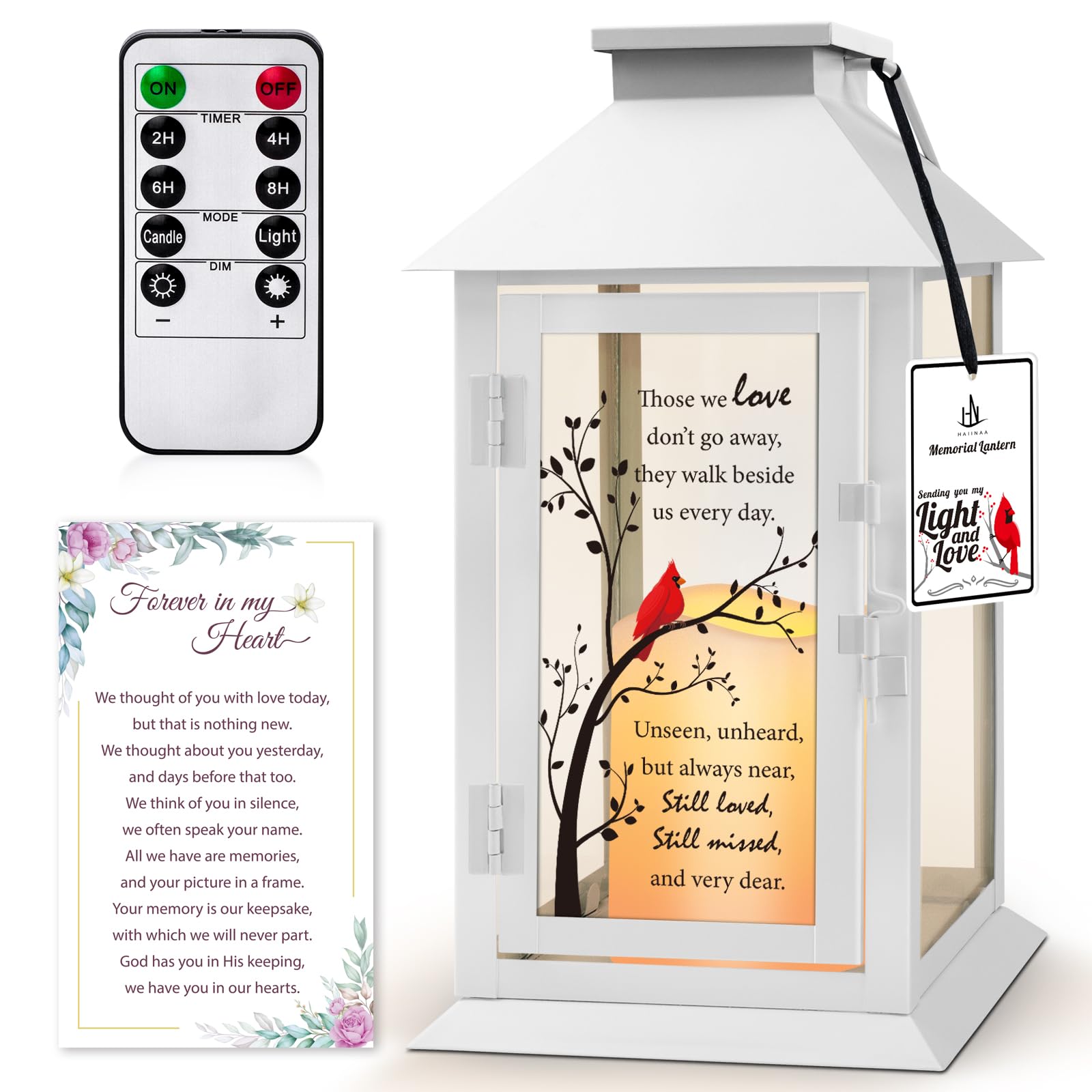 View 1 of **NO CANDLE** HN HAIINAA Memorial Lantern Bereavement Gifts in Memory of Loved One - Remembrance Sympathy Gifts for Loss of Mother or Father with LED Candle and Remote