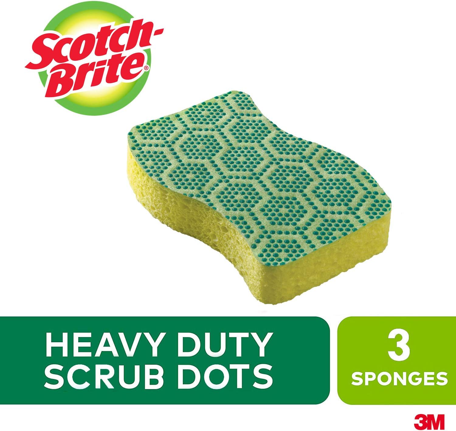 ScotchBrite Scrub Sponge, 3 Pack, Heavy Duty Scrub Dots, Rinses Clean, Kitchen Scrubber Amazon