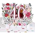HOMANGA 40th Birthday Pop Up Card, Happy 40th Birthday Card for Her, Women, Wife, 40th Birthday Gift for Sister, Mom, Friend, Pop Up Birthday Greeting Card with Blank Note and Envelope, 6" x 8"